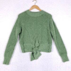 Princess Polly Fuzzy Cropped Tie Front Sweater S/M Sage Green Soft Girl Ballet